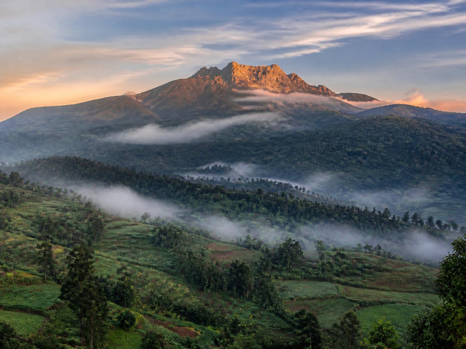 Mount Elgon at dawn with mist over the Kalenjin highlands